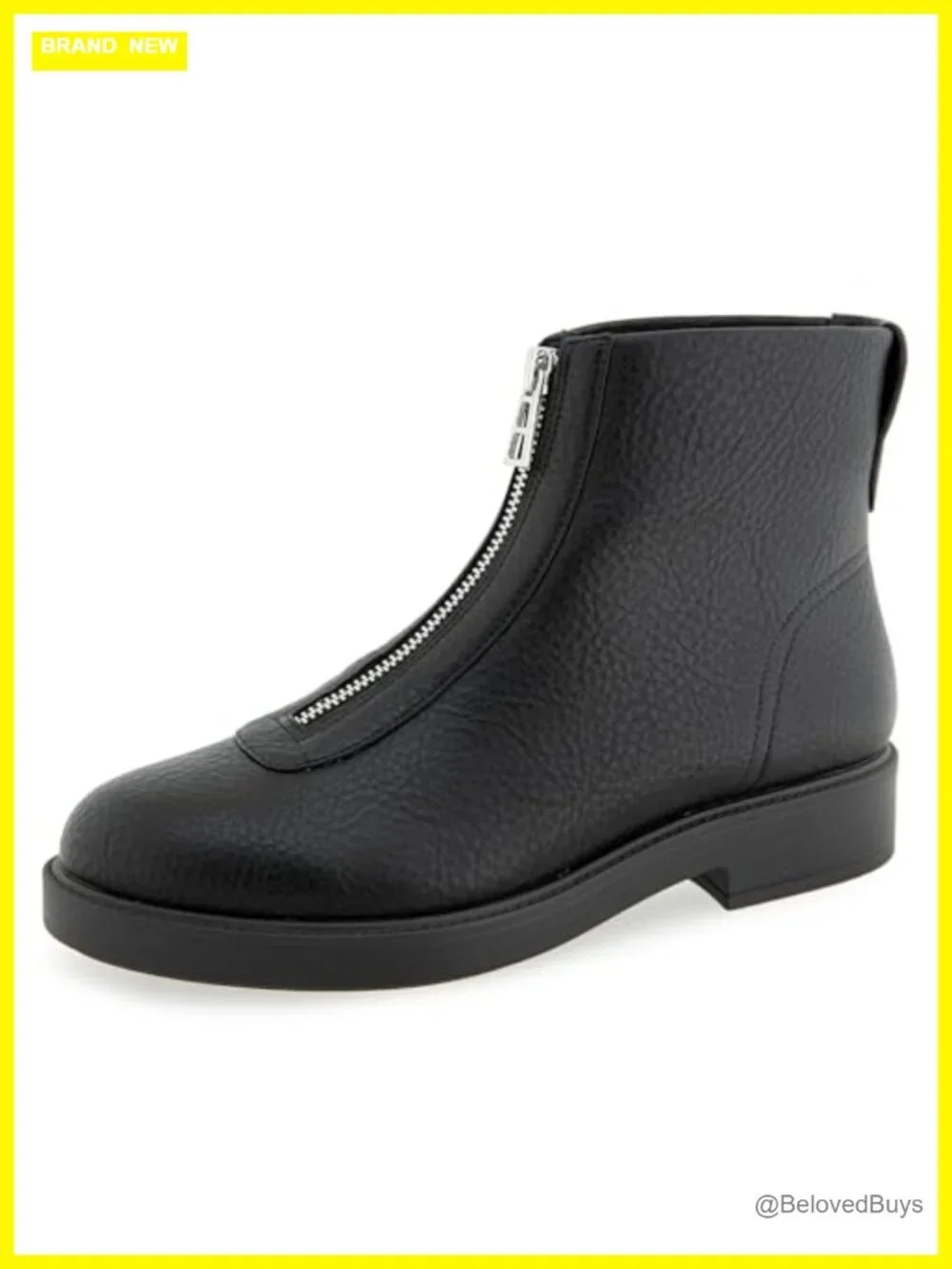 Faux Leather Ankle Booties Low Block Heel Front Zip OrthoLite